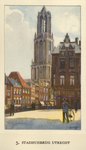716476 Verzamelplaatje 5. 'Stadhuisbrug Utrecht', met een aquarel van Bernard van Vlijmen (1895-1977).